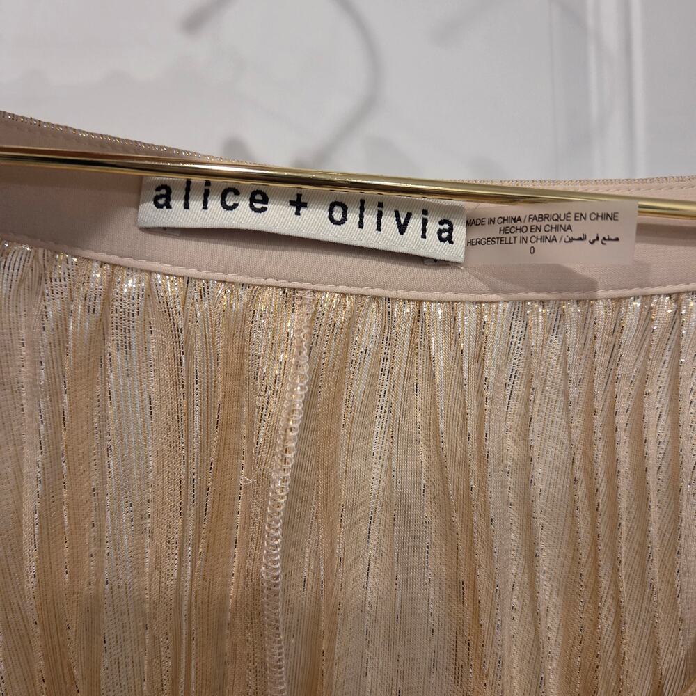 Alice + Olivia Rosalie Wide leg silk blend pleated gold jumpsuit size 0 - Picture 6 of 11